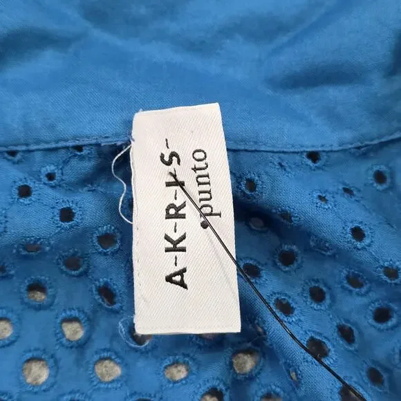 Akris Punto Blouse Womens 12 Blue Eyelet‎ Collared Sleeveless Stretch Sheer NWT